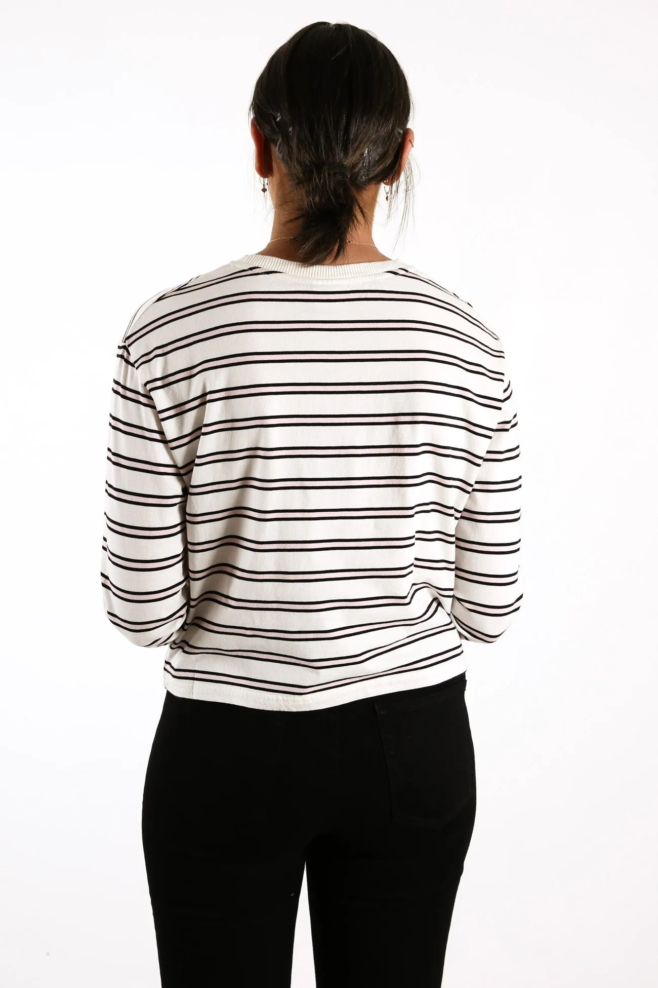 Niko Stripe Cropped Long Sleeve Tee Off White