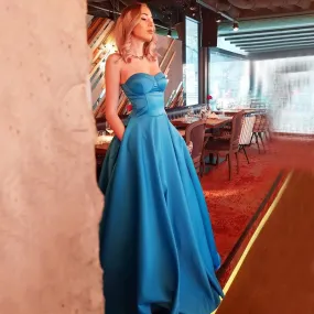 Ocean Blue Sexy Strapless Sweetheart Tight Top A-line Long Prom Dress