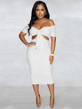 Off Shoulder Cut Out Split Midi Dresses