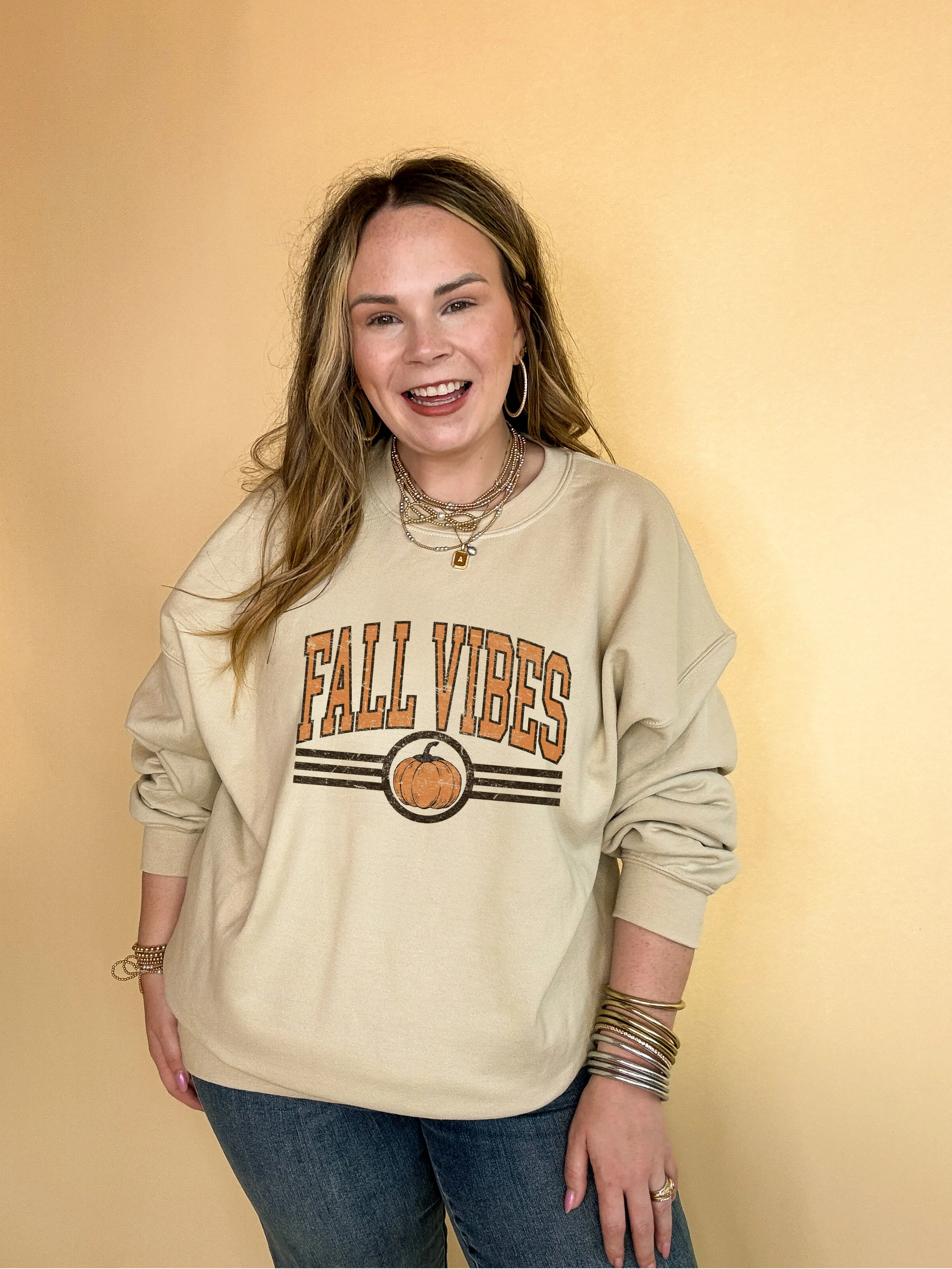 Online Exclusive | Fall Vibes Featuring Orange Pumpkin Graphic Sweatshirt in Multiple Color Options