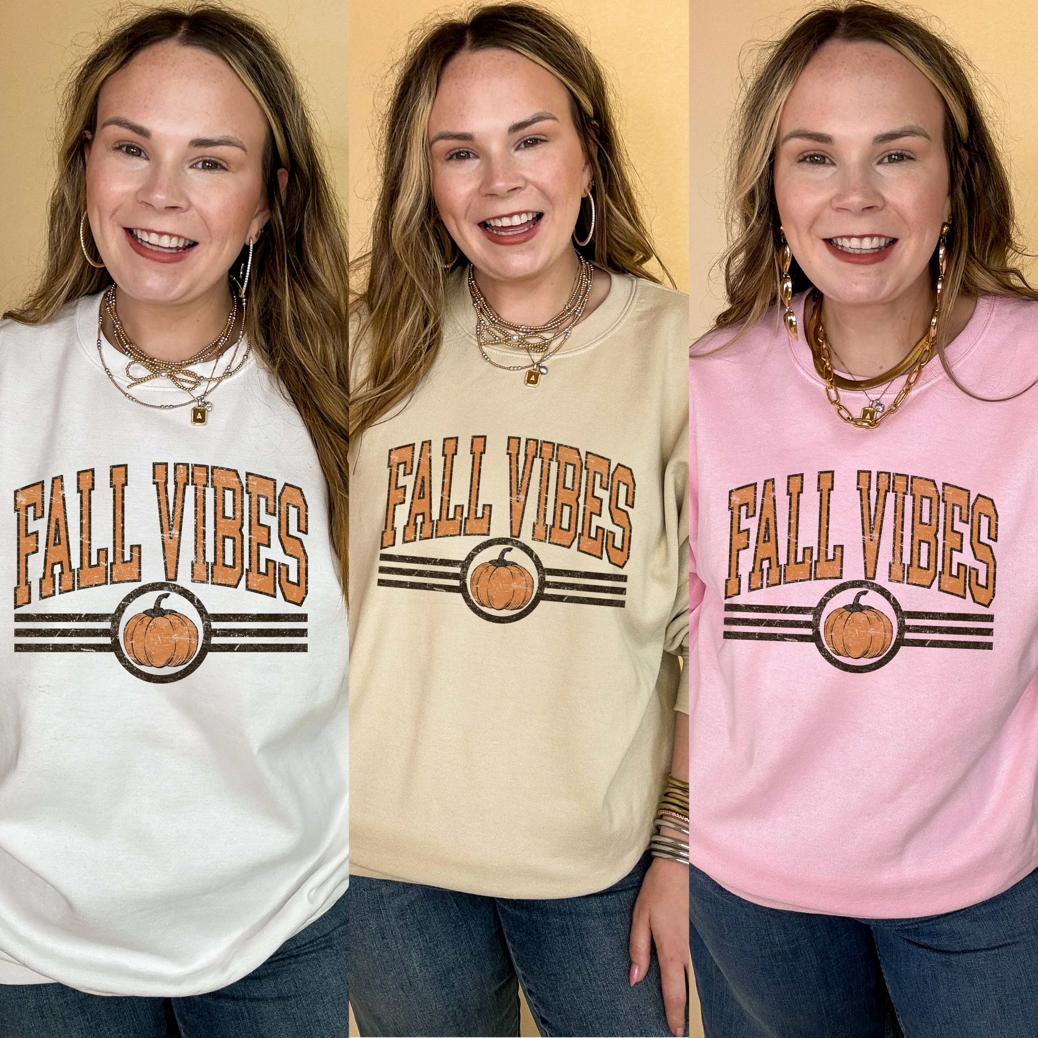 Online Exclusive | Fall Vibes Featuring Orange Pumpkin Graphic Sweatshirt in Multiple Color Options