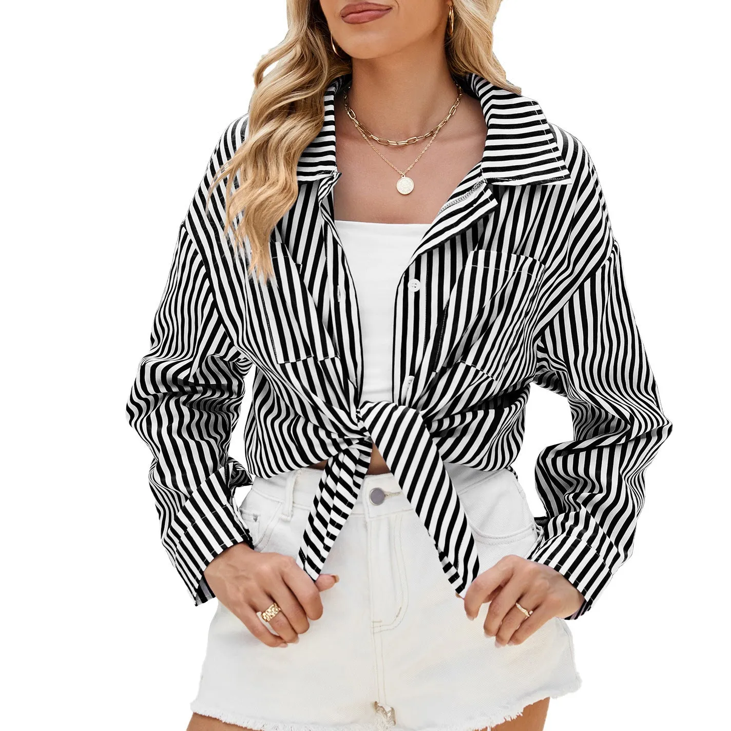 Oversize Long Sleeve Loose Striped T-Shirt