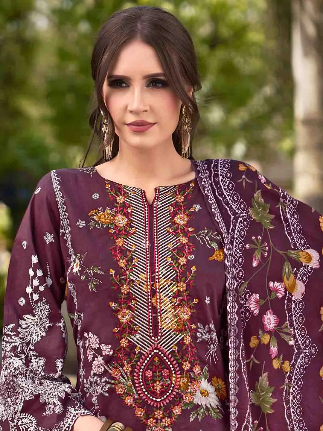 Pakistani Print Unstitched Cotton Suit Material with Embroidery