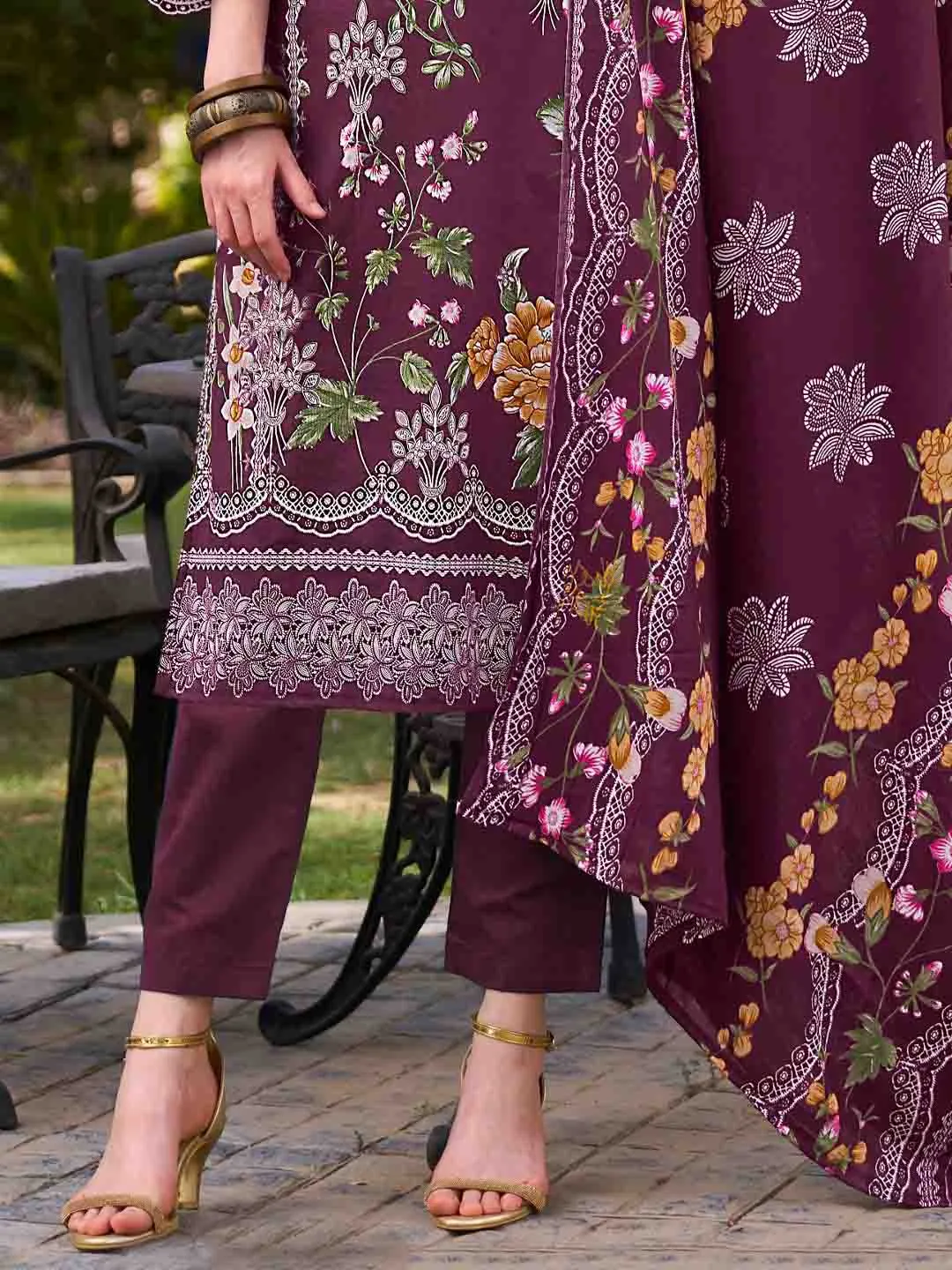 Pakistani Print Unstitched Cotton Suit Material with Embroidery