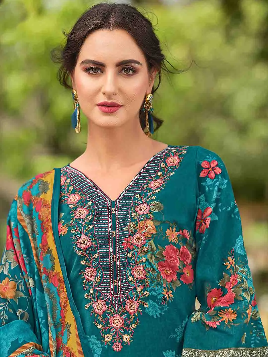 Pakistani Print Unstitched Cotton Suit Set with Embroidery