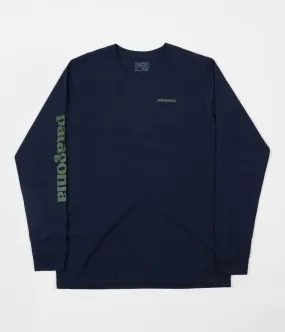 Patagonia Text Logo Long Sleeve T-Shirt - Navy Blue