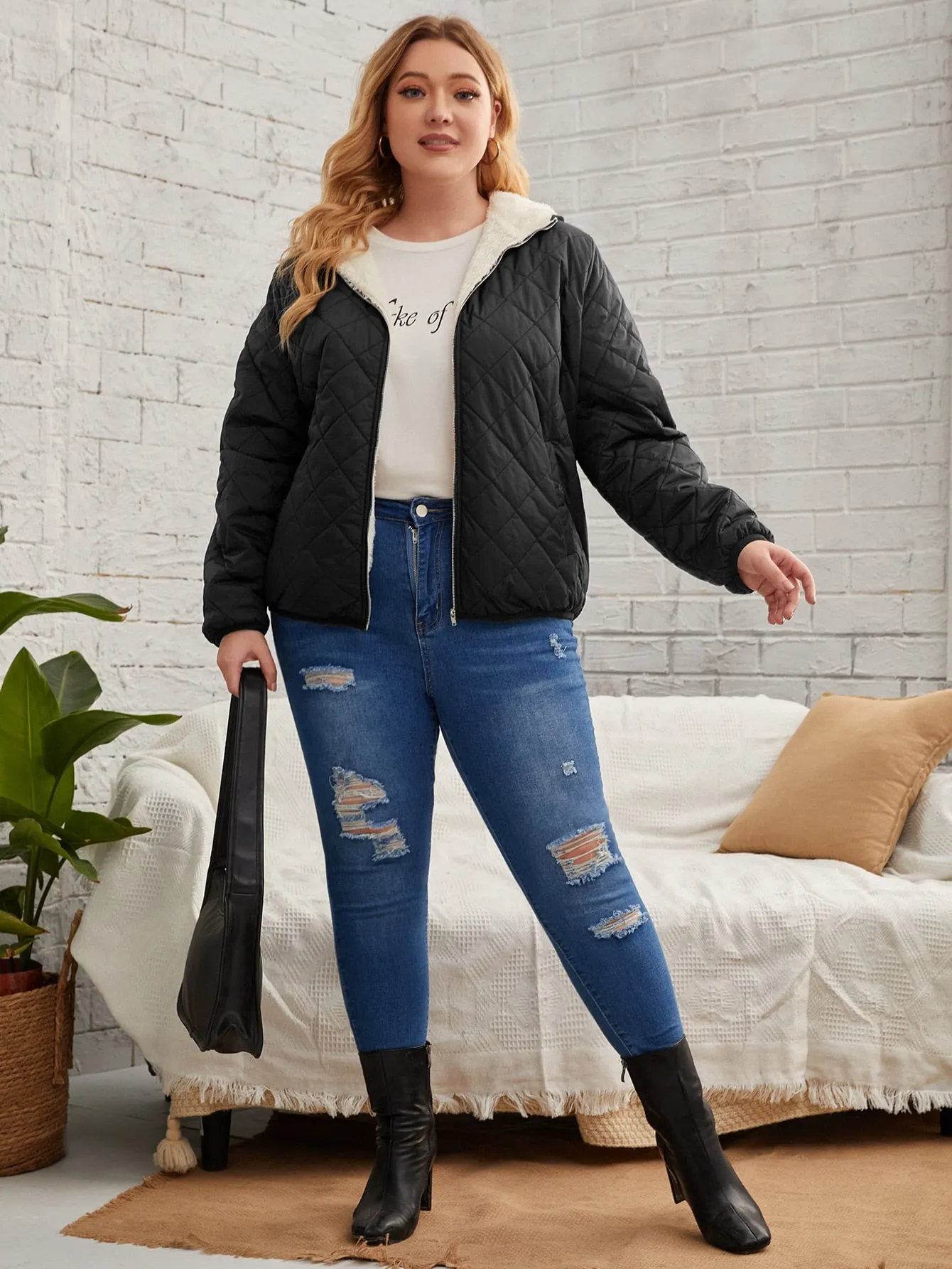 Plain Zipper Long Sleeve Hooded Regular Plus Size Coat