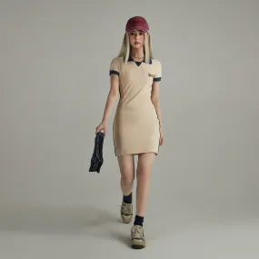 Polo Collar Color Bodycon Mini Dress