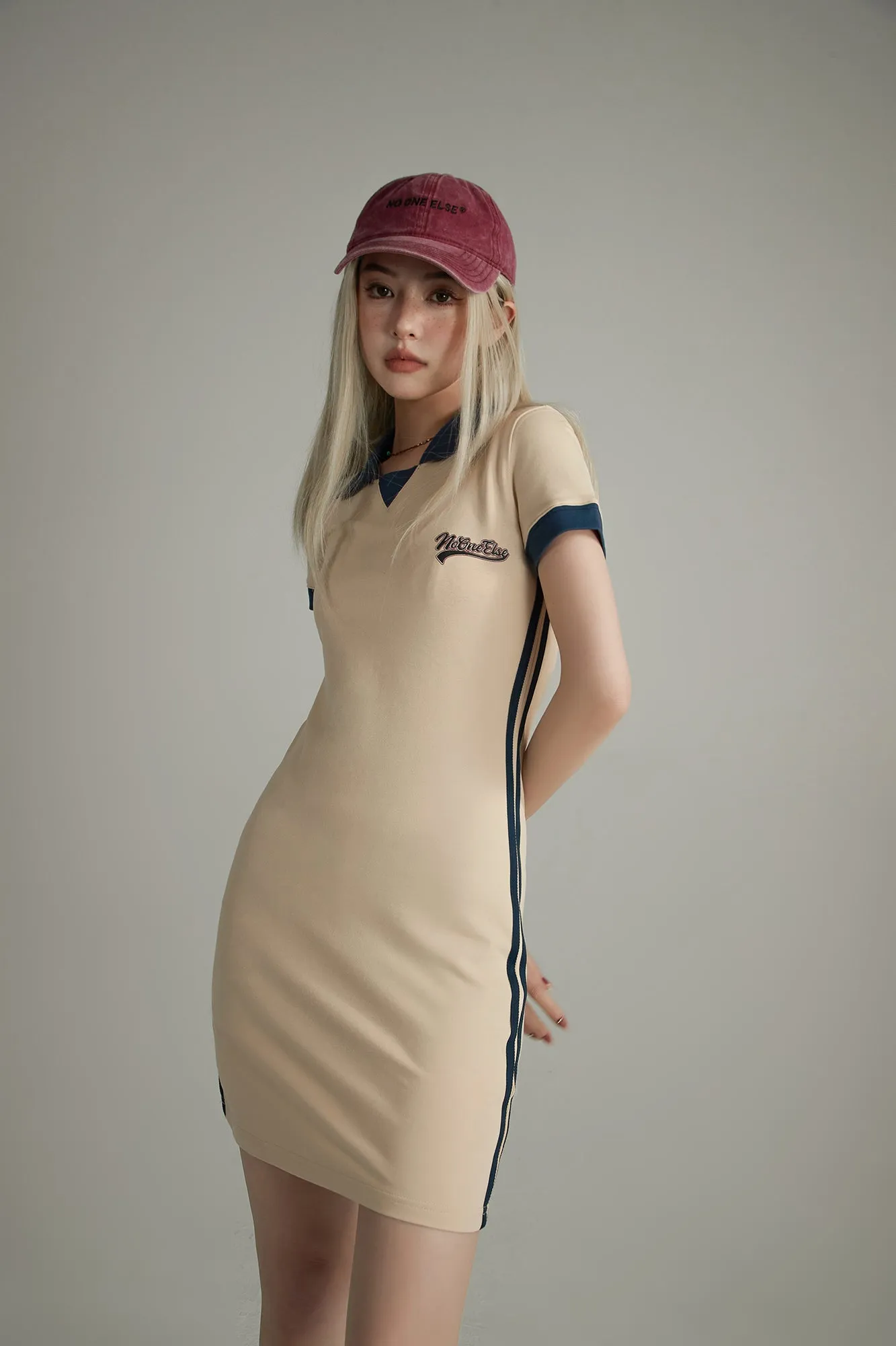 Polo Collar Color Bodycon Mini Dress