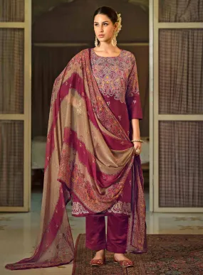 Pure Cotton Printed Maroon Unstitched Suit Dress Material for Ladies