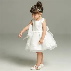 "Lauren" White Chiffon Dress With Big Bow