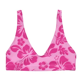 Raspberry Pinks Hawaiian Flowers Halter Bikini Top