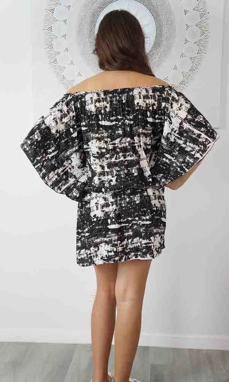 Rayon Dress Short Wing Coco Black