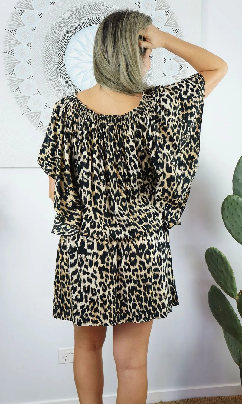 Rayon Dress Short Wing Leopard, More Colours