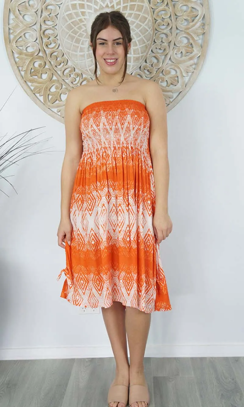 Rayon Dress Smock Jagged Orange