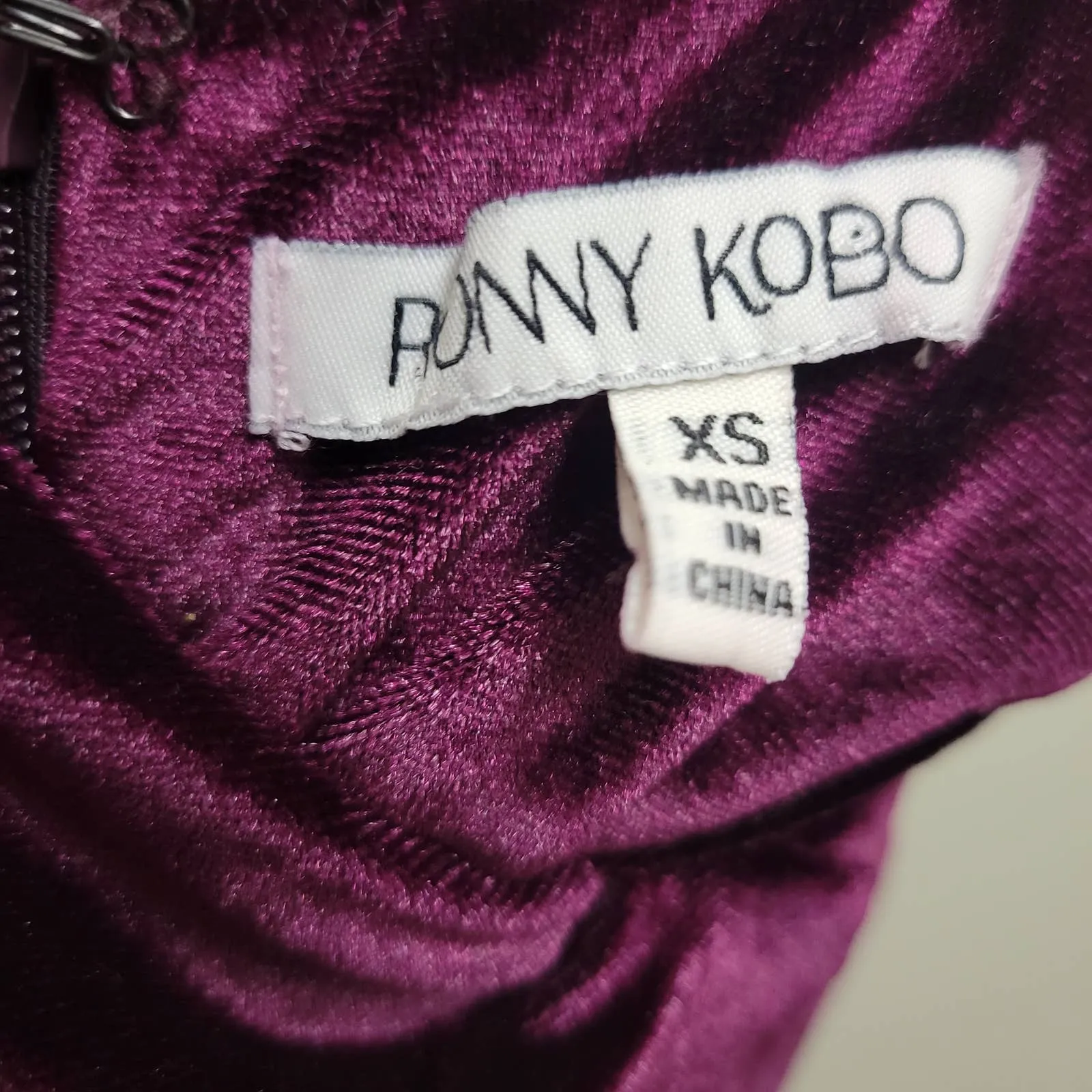 Ronny Kobo Ahn Dress Purple Velvet Ruched Shirred Midi Thigh Side Slit Jewel Tone Ruffle Size XS