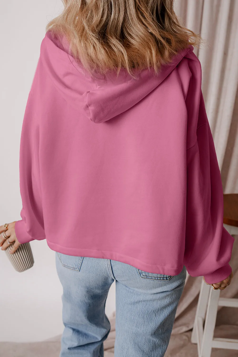 Rose Hooded Quarter Zip with Kangaroo Pocket