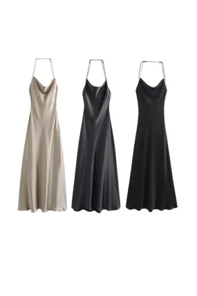 'Ruby' Halter Neck Satin Slip  Dress