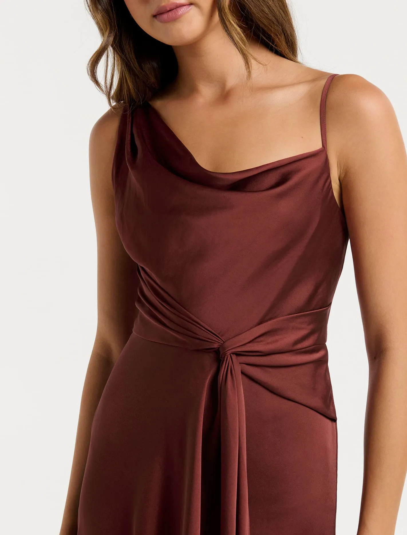 Savannah Petite Cowl Satin Midi Dress