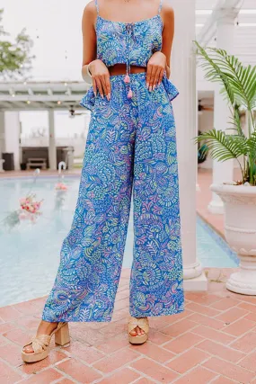 Set For Vacay High Waist Pants in Cobalt Blue