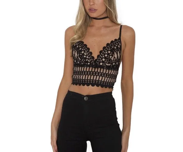 Sexy lace detail bralet crop top