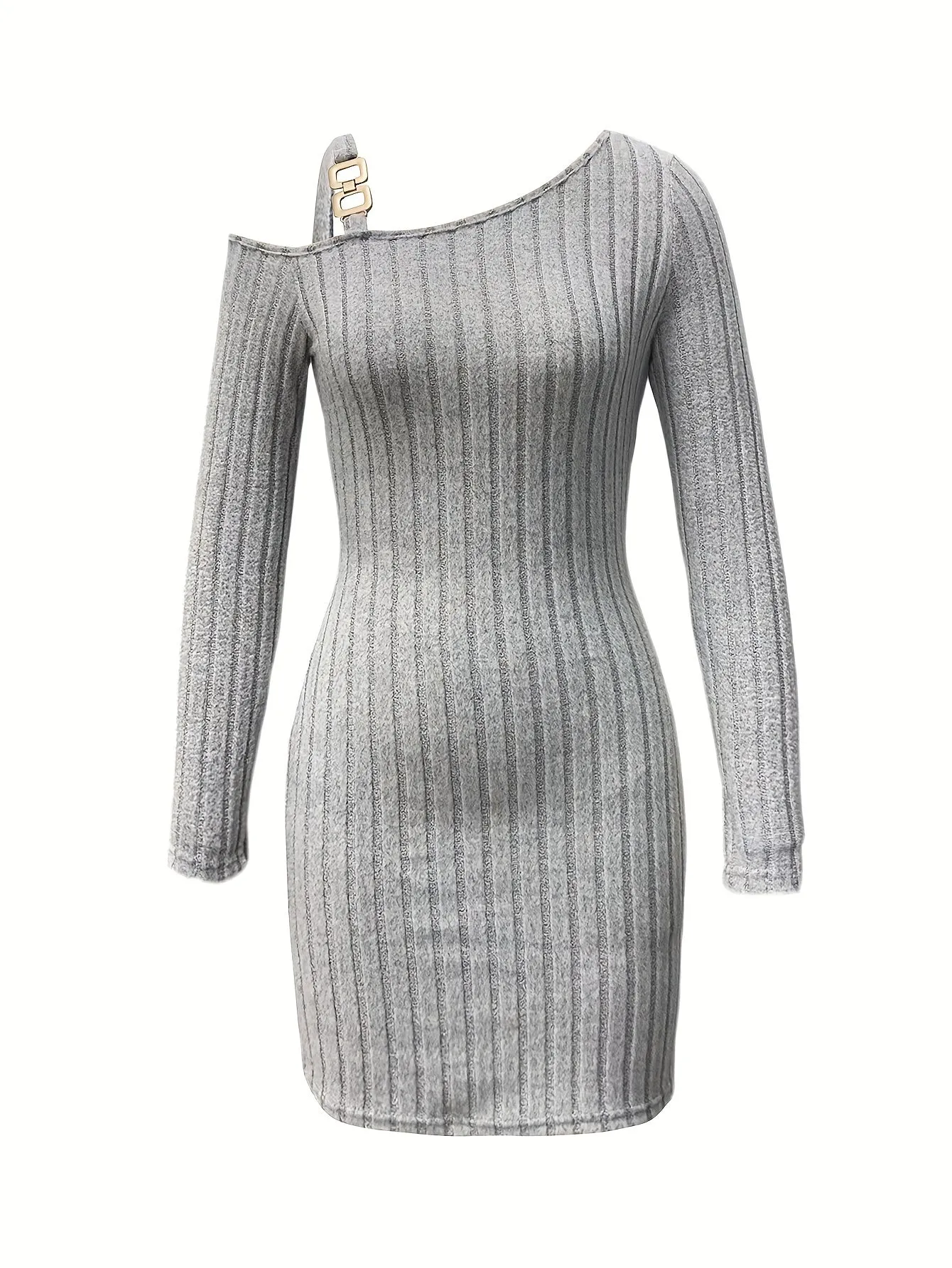 Sexy Off the Shoulder Bodycon Mini Dress - Ribbed Slanted Shoulder, Asymmetrical, Micro Elasticity, Solid Color, Polyester Fabric - Machine Washable, Perfect for Spring/Fall Party Wear