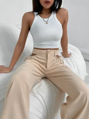 Sexy Plain Cut Out High Waist Long Women Pants