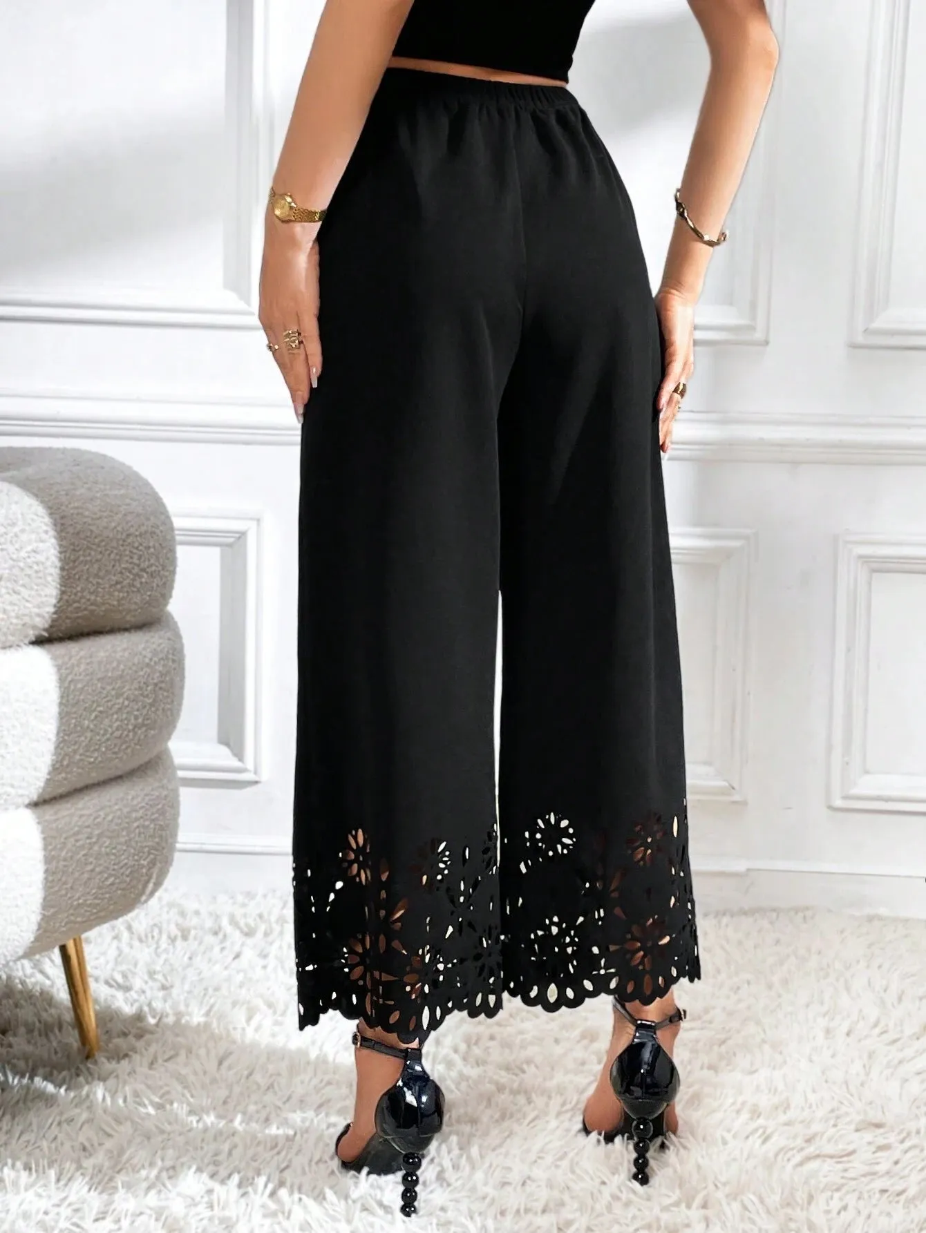 SHEIN Privé Laser Cut Out Wide Leg Pants