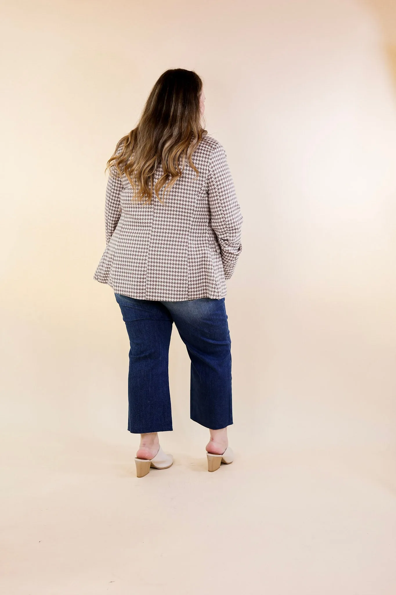 Shot Of Espresso Houndstooth Blazer with Gold Buttons in Light Taupe