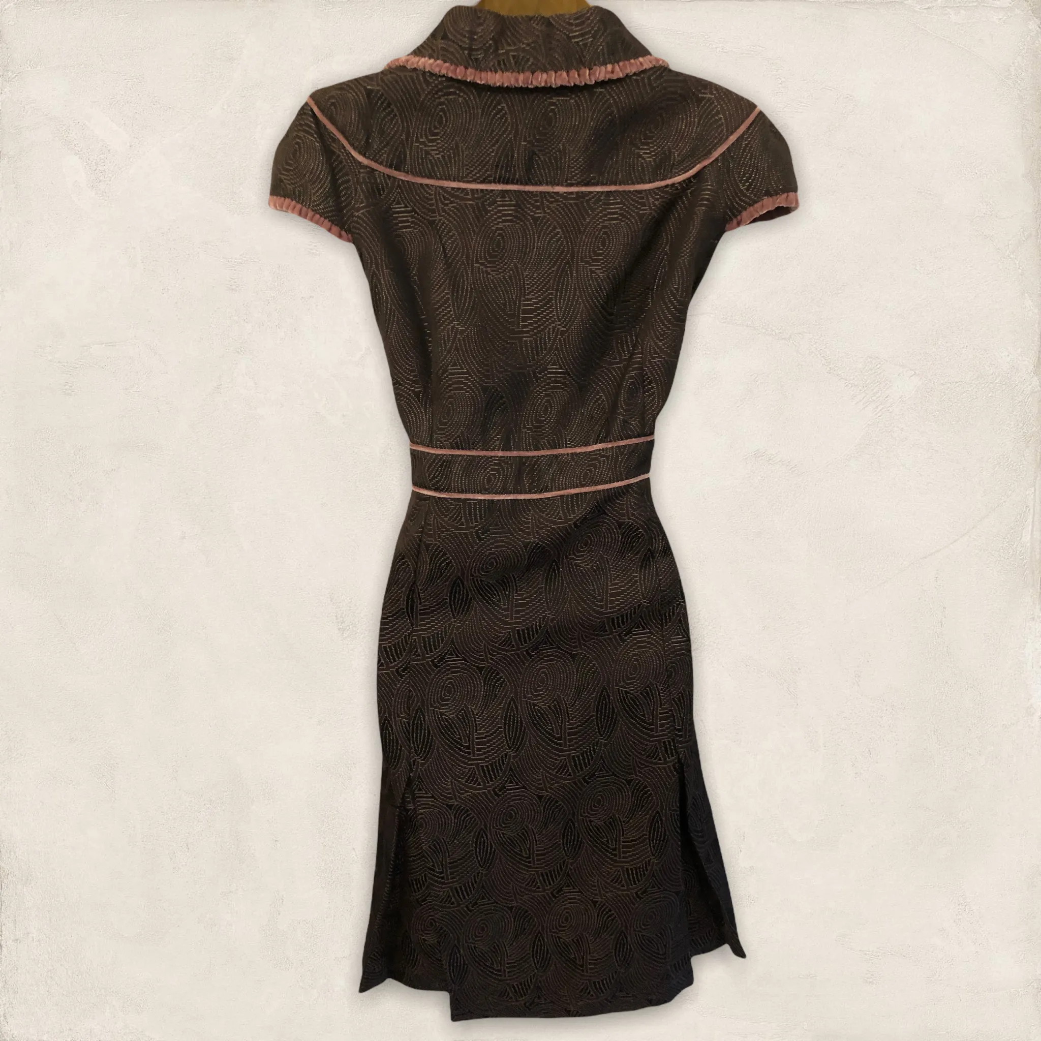 S'Nob by Sans Noblesse Brown & Dusky Pink Velvet Dress Size L - UK 12/14 US 8/10 EU 40/42