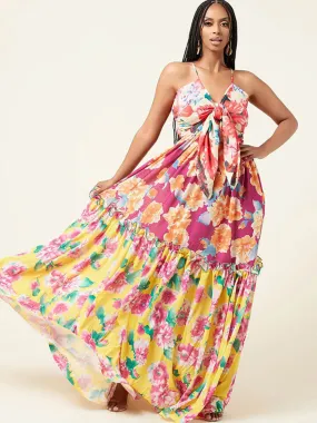 Spaghetti Strap V Neck Floral Maxi Dresses