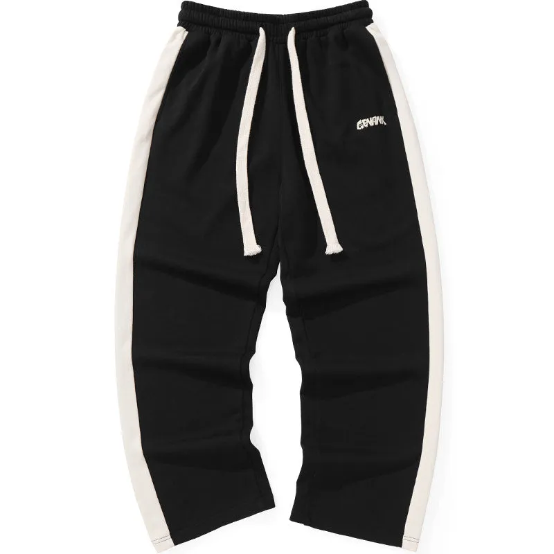 Sports Style Color Block Elastic Waist Straight Pants