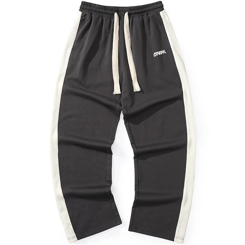 Sports Style Color Block Elastic Waist Straight Pants