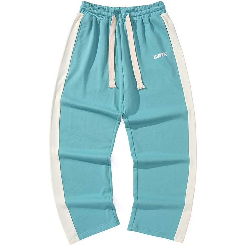 Sports Style Color Block Elastic Waist Straight Pants