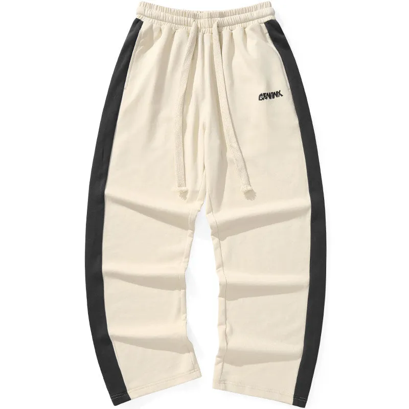 Sports Style Color Block Elastic Waist Straight Pants