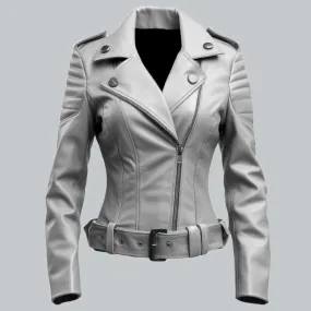 Stylish White Leather Jacket For Women