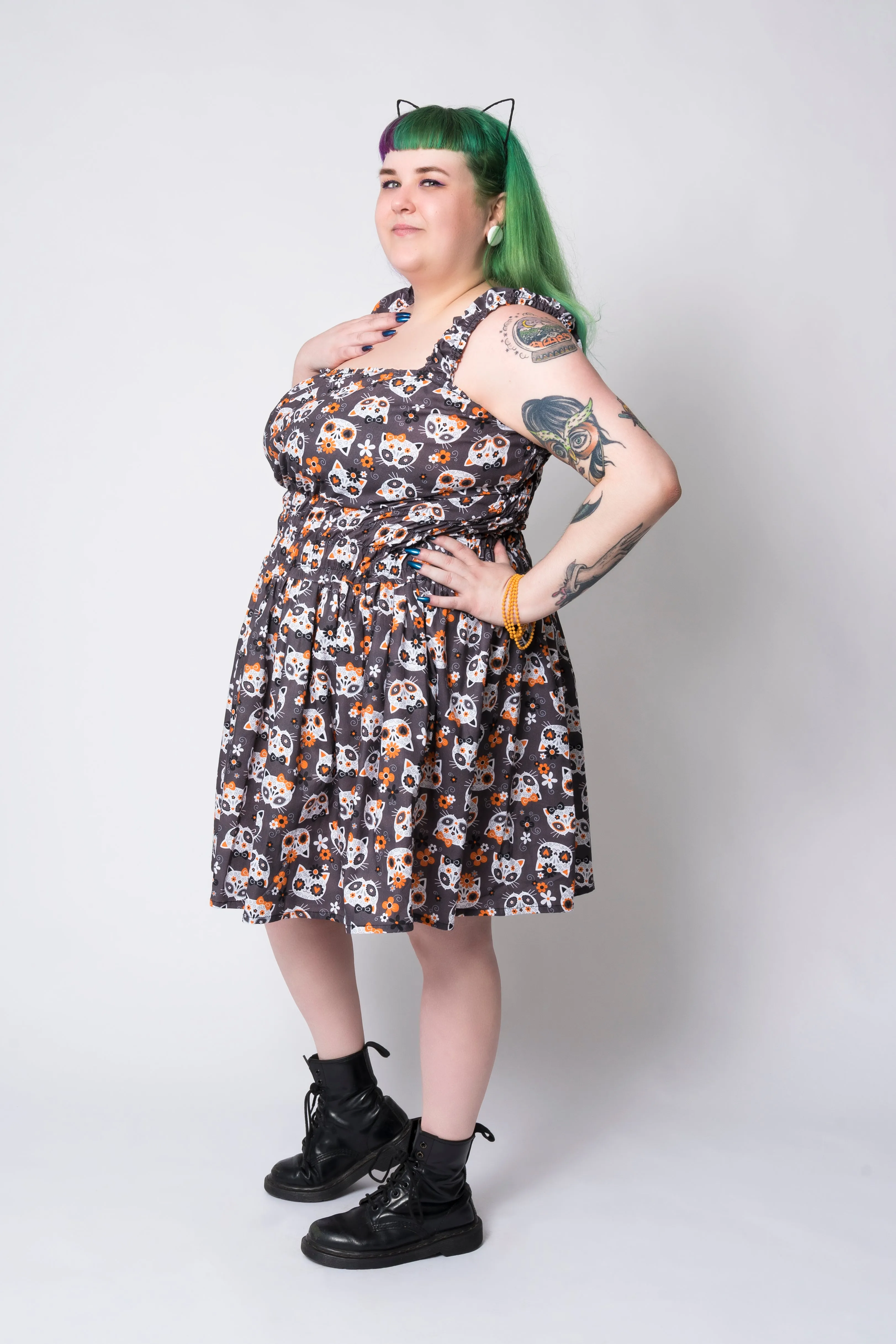 Sugarskull cats dress - Grey