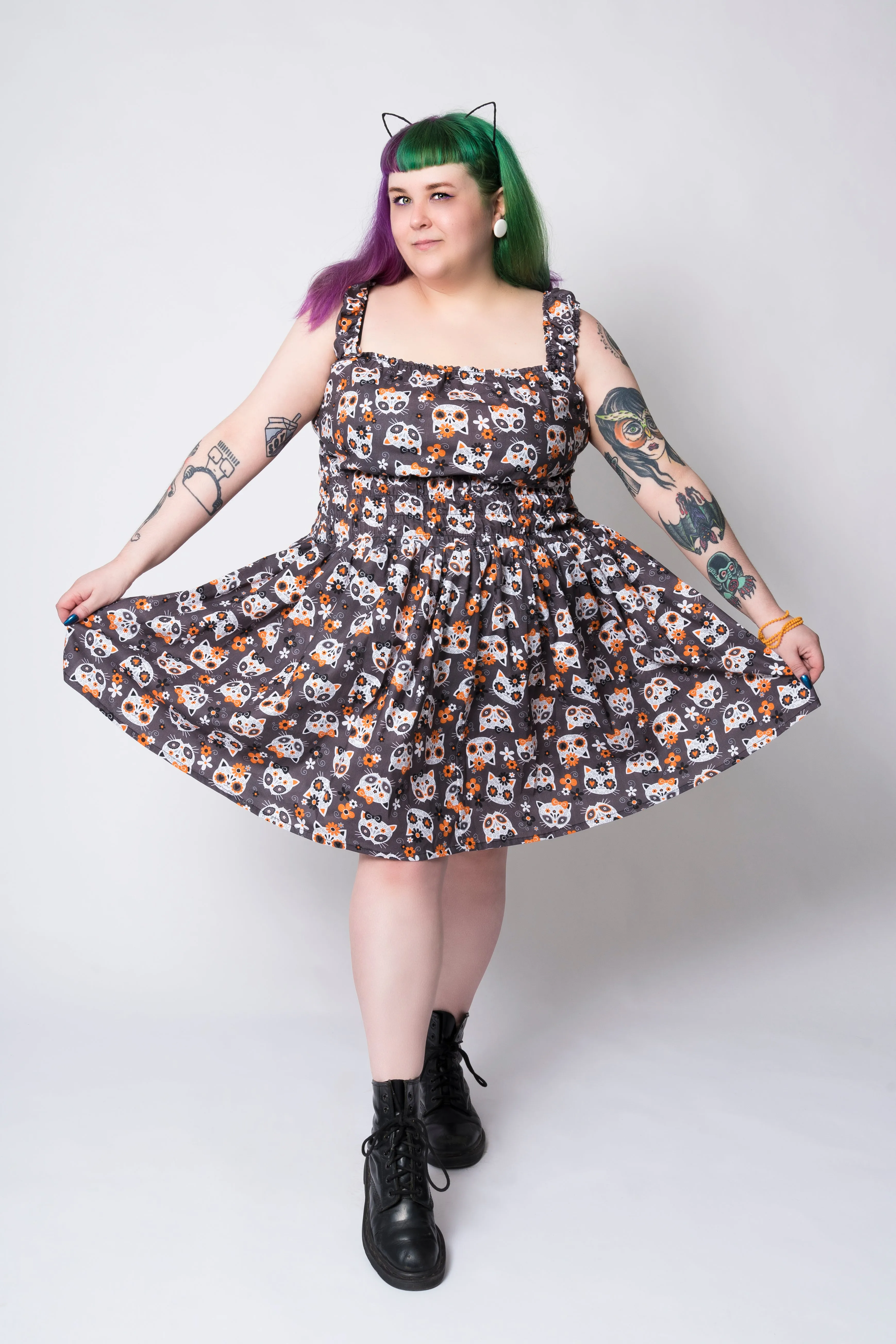 Sugarskull cats dress - Grey