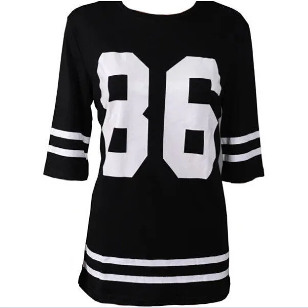 Summer Style T Shirt Women Celebrity Number 86 Print Tops Casual Long Loose Hip Hop Top Tees Ladies T-shirt Blusas Plus Size