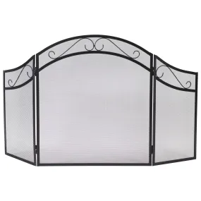 Sunnydaze Folding 3-Panel Steel Fireplace Screen with Scroll Design