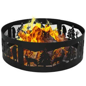 Sunnydaze Forest Wilderness Black Steel Fire Pit Ring with Cutouts - 36"