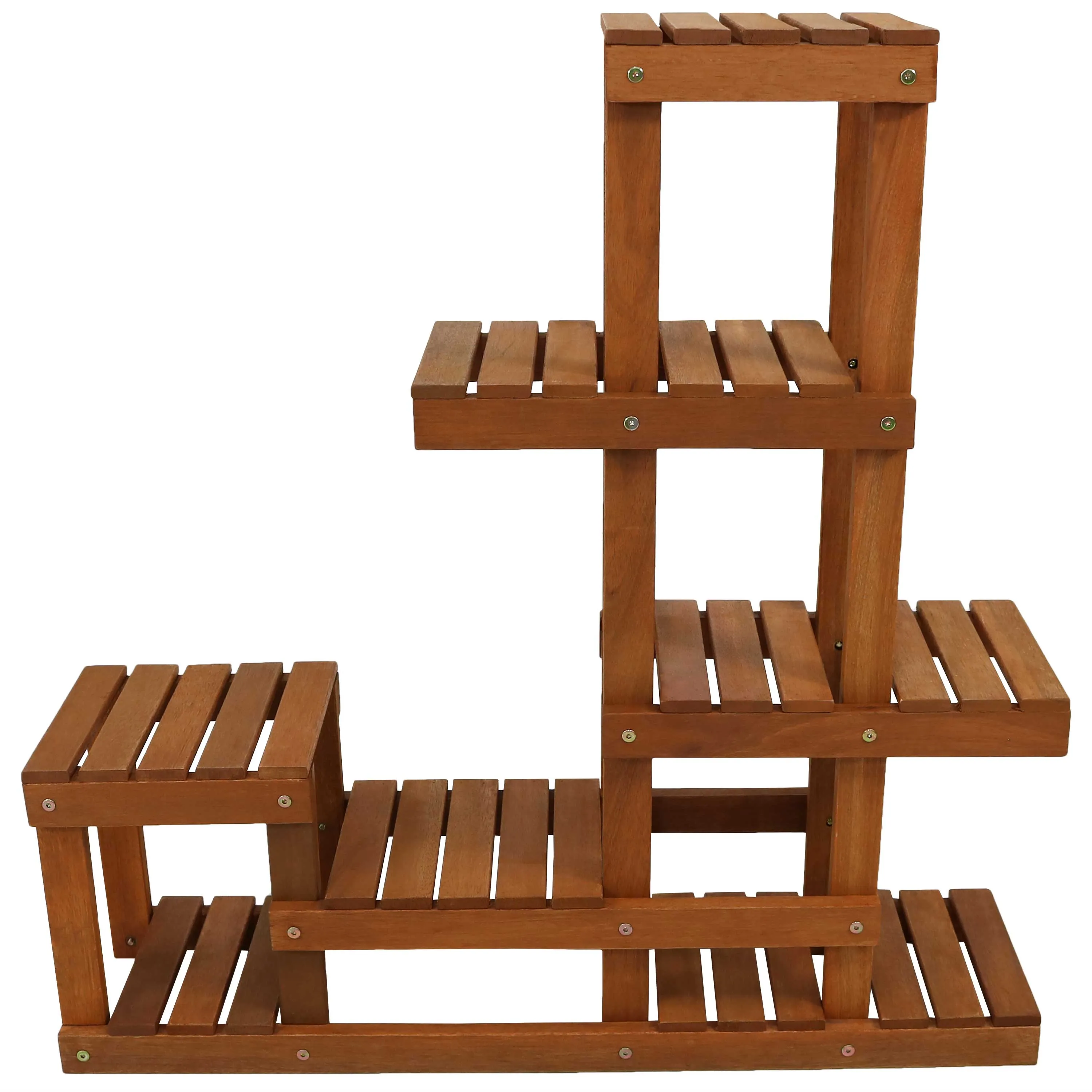 Sunnydaze Meranti Wood Multi-Tiered Plant Stand - Teak Oil Finish