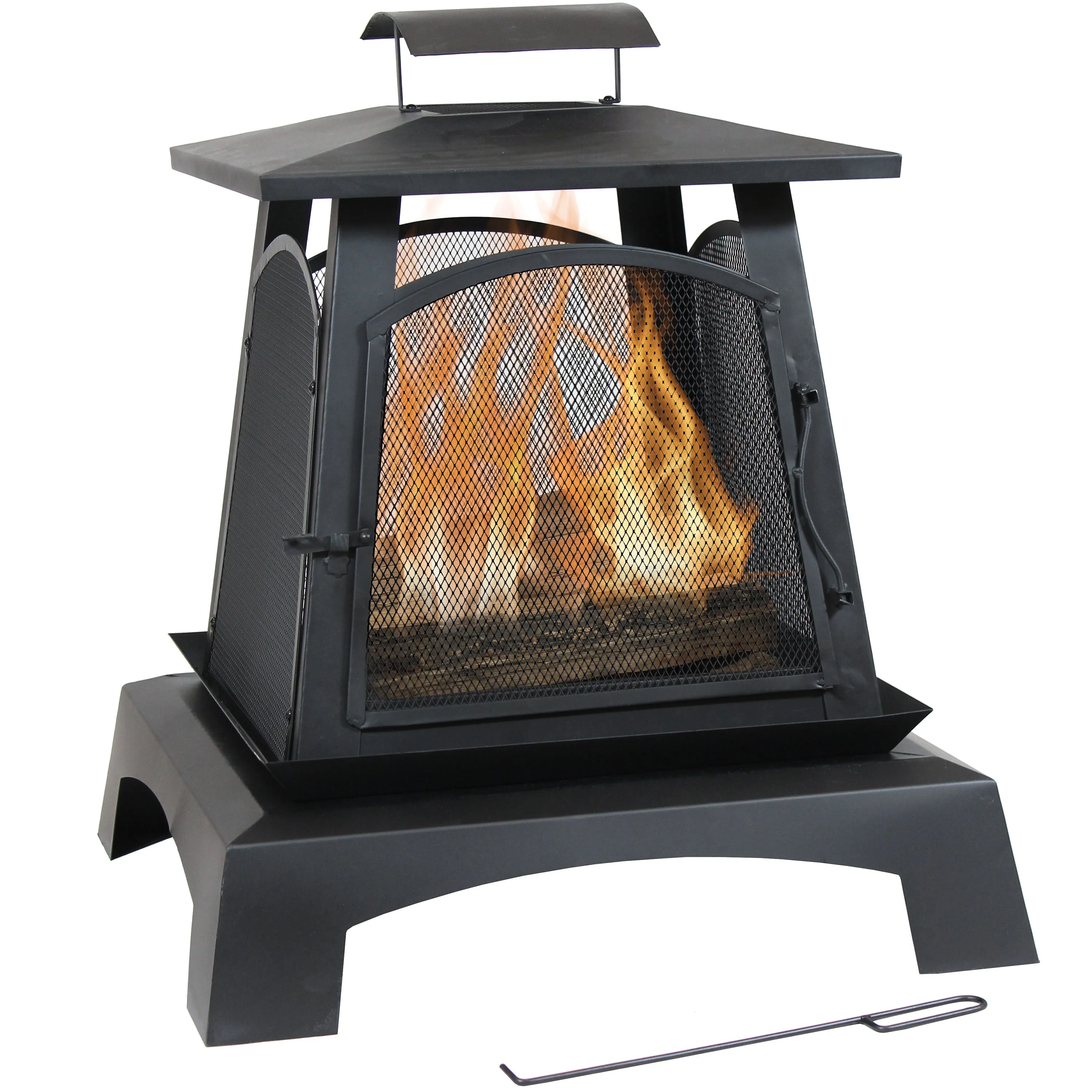 Sunnydaze Pagoda Style Steel with Black Finish Outdoor Fireplace - 32"