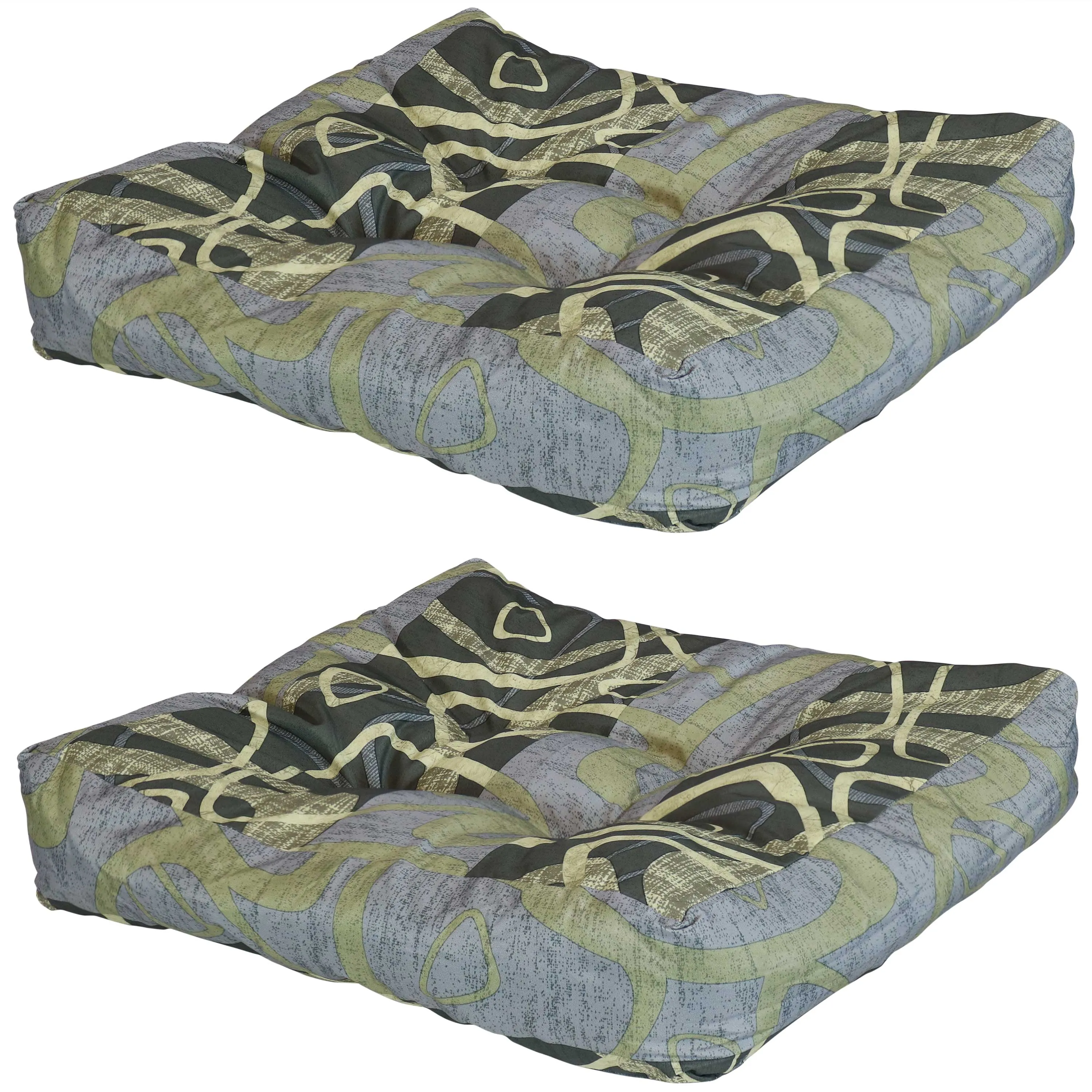 Sunnydaze Set of 2 Tufted Indoor/Outdoor Square Patio Cushions