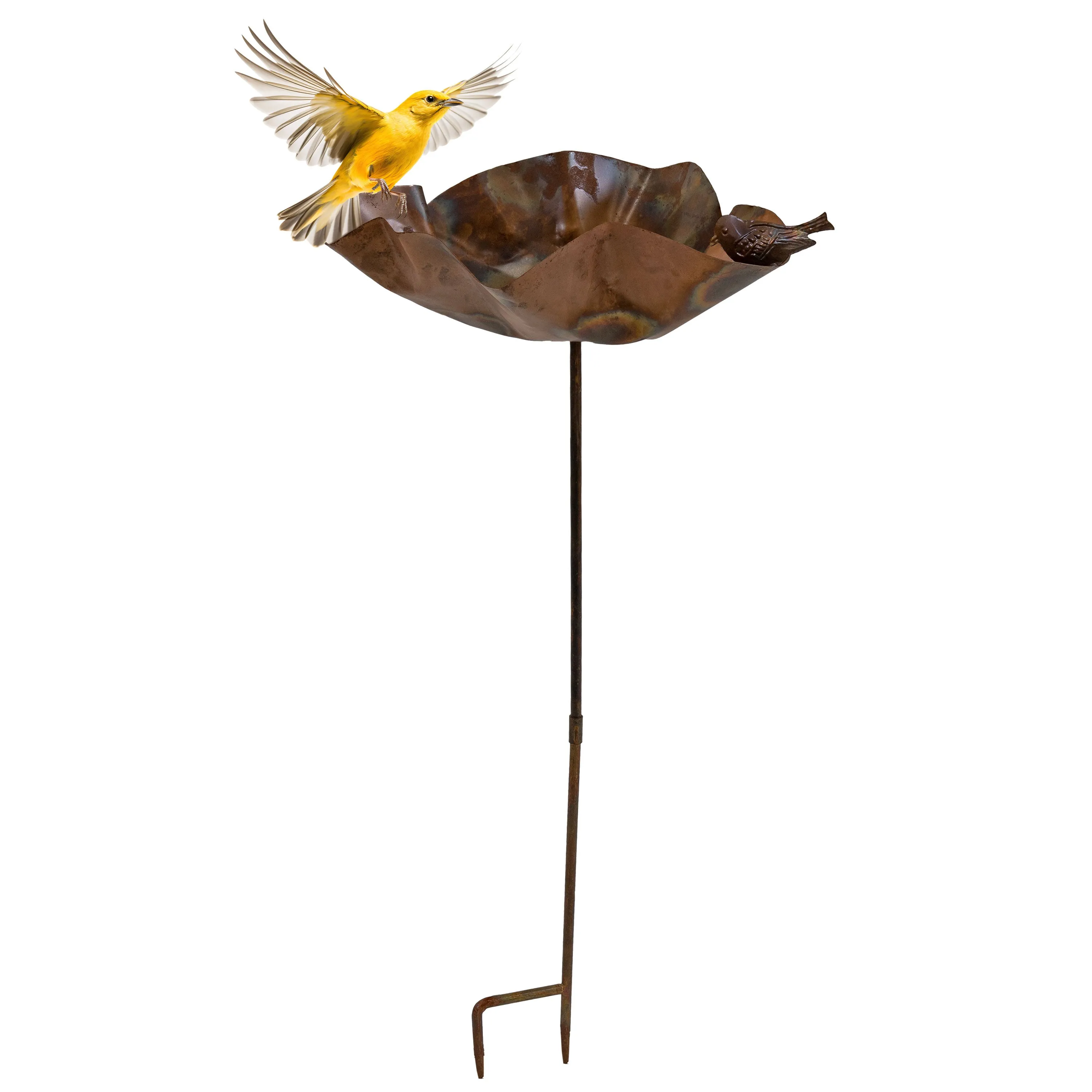 Sunnydaze Staked Copper Bird Bath with Bird Figurine - 34.25"