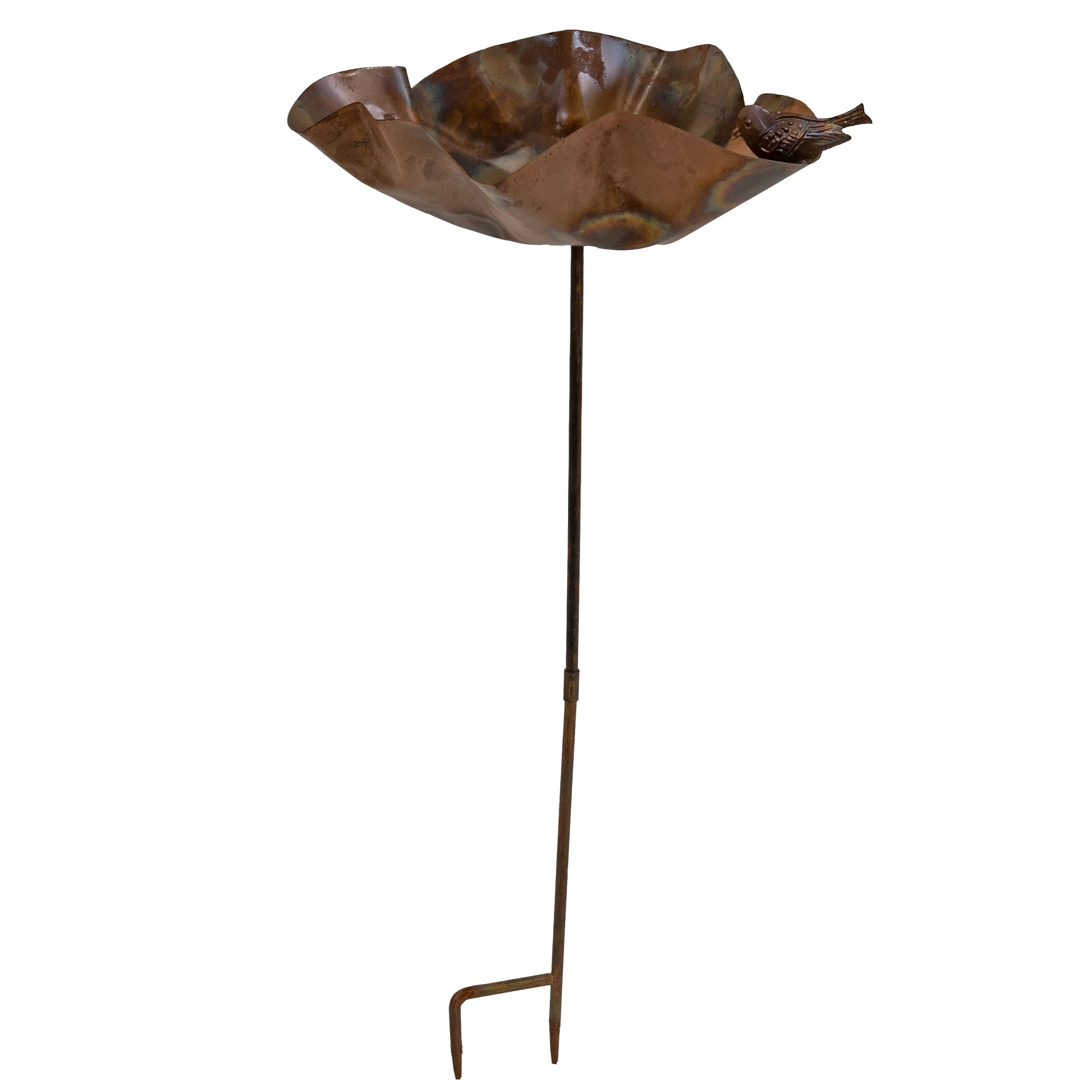 Sunnydaze Staked Copper Bird Bath with Bird Figurine - 34.25"