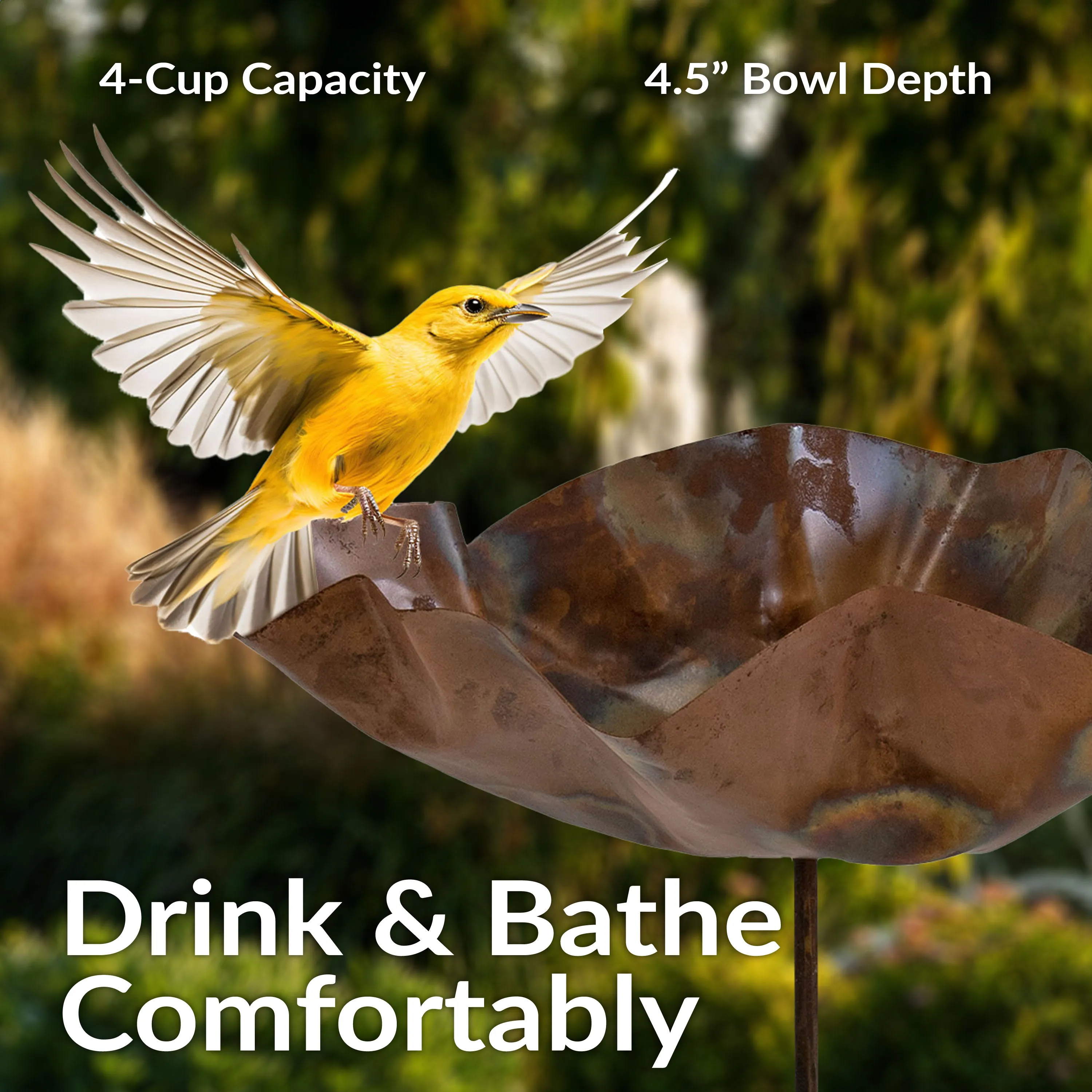 Sunnydaze Staked Copper Bird Bath with Bird Figurine - 34.25"