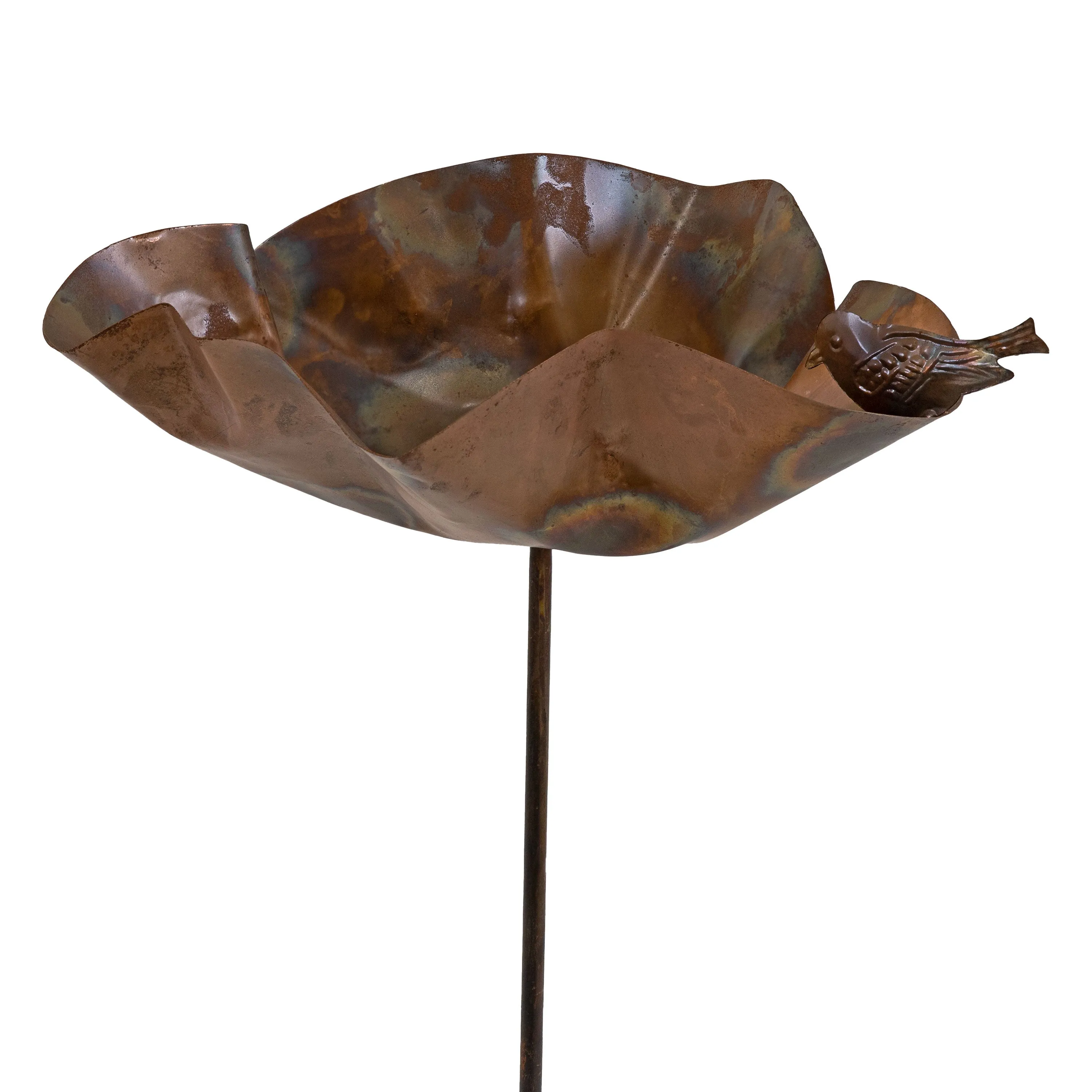 Sunnydaze Staked Copper Bird Bath with Bird Figurine - 34.25"