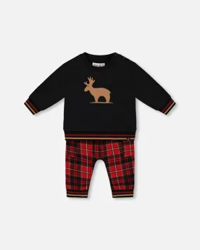 Sweatshirt w/ Plaid Pant Set/Deux par Deux