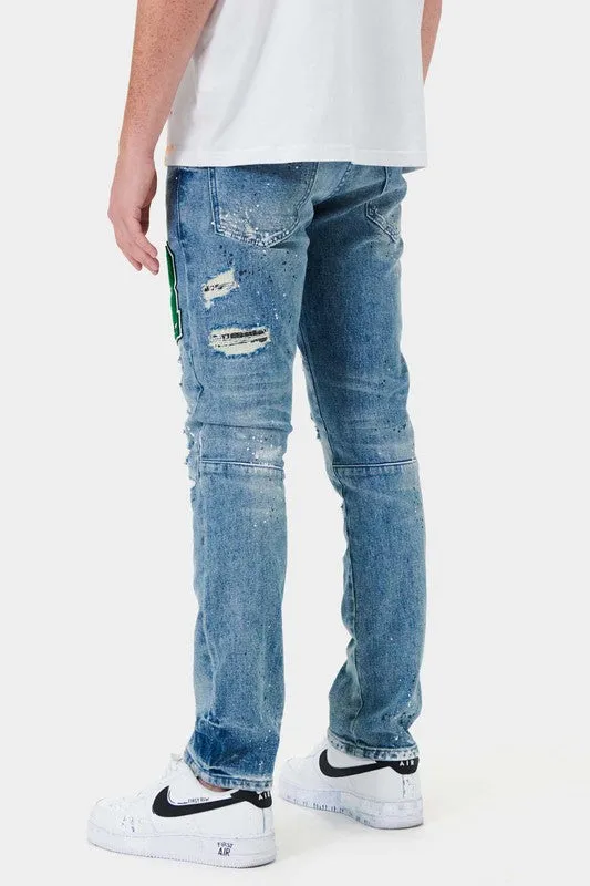 TFN Varsity Patched Slim Denim